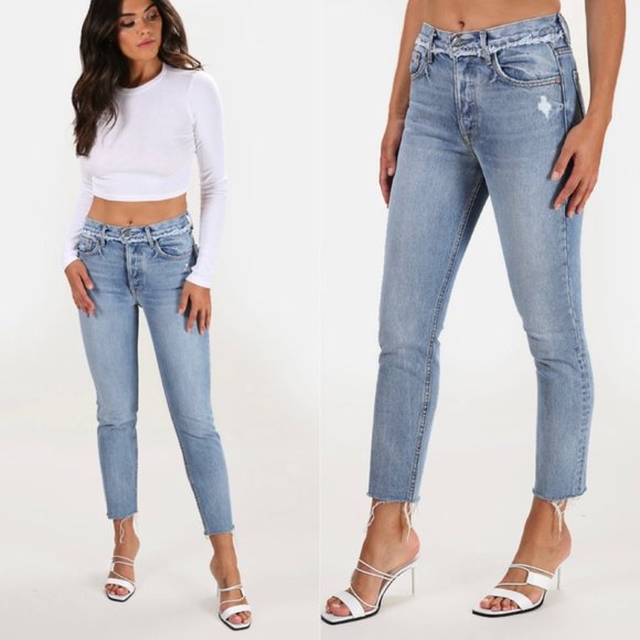 GRLFRND | Karolina High-Rise Light Wash Distressed Jeans in ‘Part Time Love’ - Picture 1 of 14